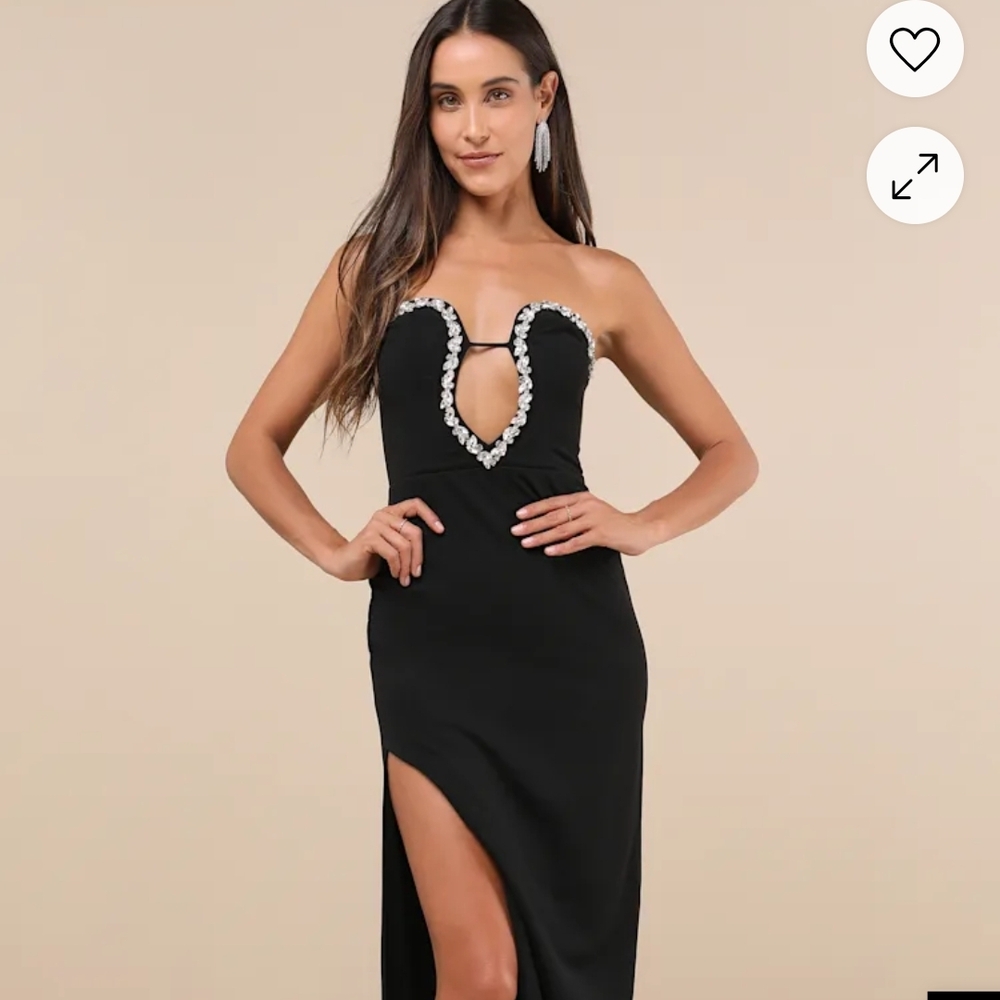 Sensational Luxury Black Rhinestone Cutout Strapless Maxi Dress